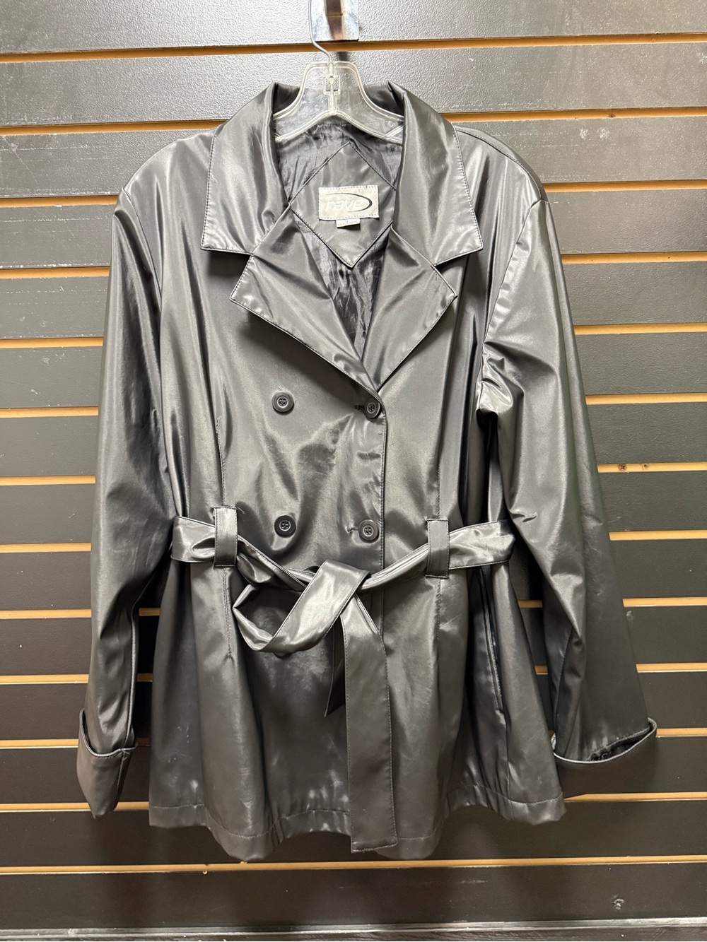 Rave Vintage Y2K Black Polyurethane Belted Jacket Large